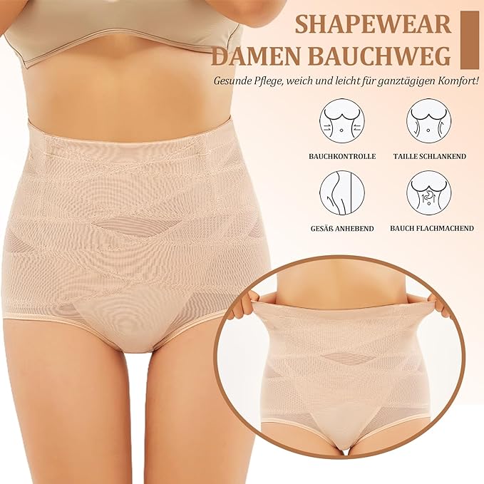 ShapeOutfit® Guene Women's Flat Stomach Panties Invisible Seamless High Waist Panties Flat Stomach Panties Woman Comfortable Flat Stomach Sheath
